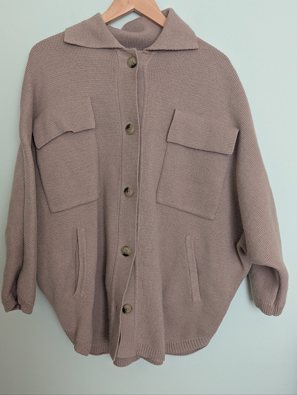 Zara Size S Taupe Oversized Knit Dolman Shacket Cardigan Jacket Button Front